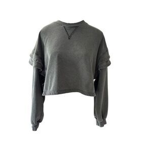 7 For All Mankind Women's Gray Ruffle Sleeve Cropped Sweatshirt Size M